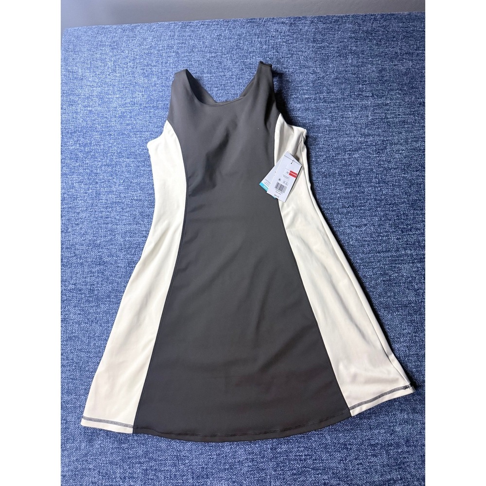 Zelos Womens Active Dress Medium Gray Cream Colorblock Built-in Bra Twist Back